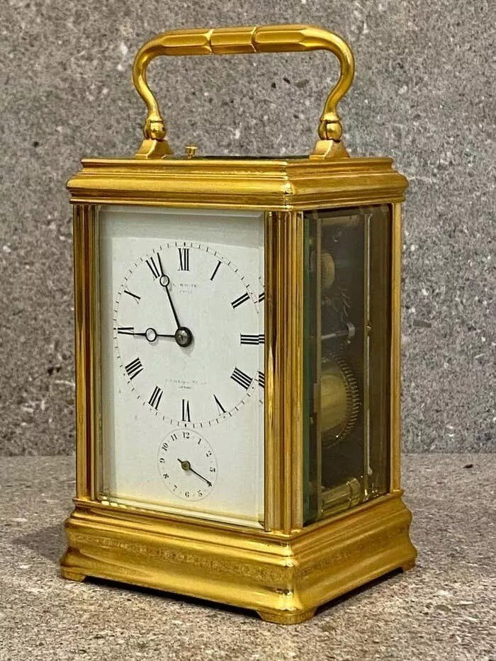 Strike Repeat Alarm Carriage Clock By Drocourt For E. White-photo-3
