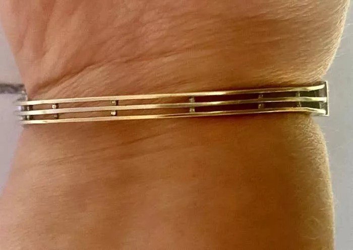 Antique Ruby & Diamond 18k Gold Hinged Bangle Bracelet Circa 1900-photo-3