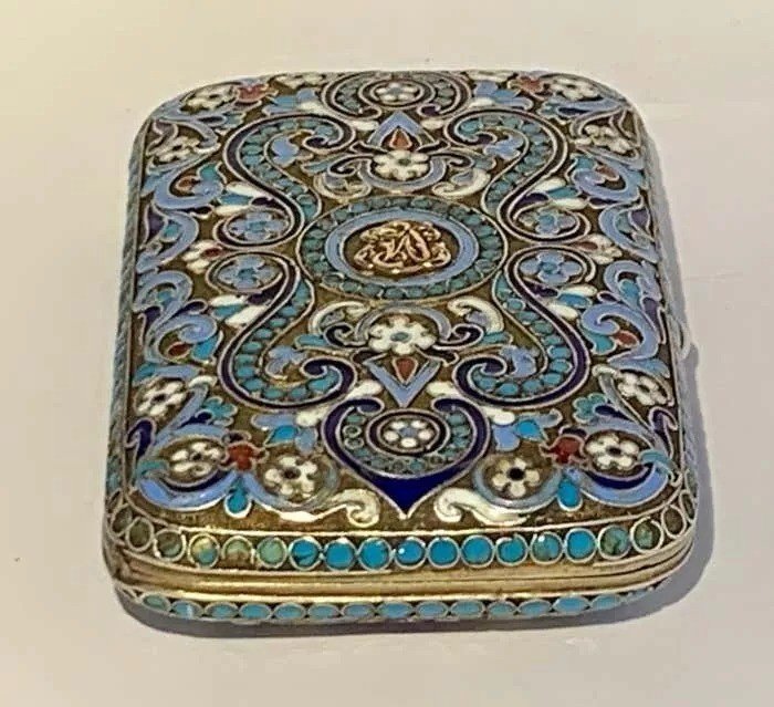 Boîte Russe En Argent Doré Et émail Cloisonné-photo-1