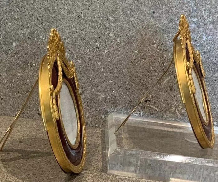 Antique Pair Of Red Guilloche Enamel & Ormolu Picture Frames-photo-2