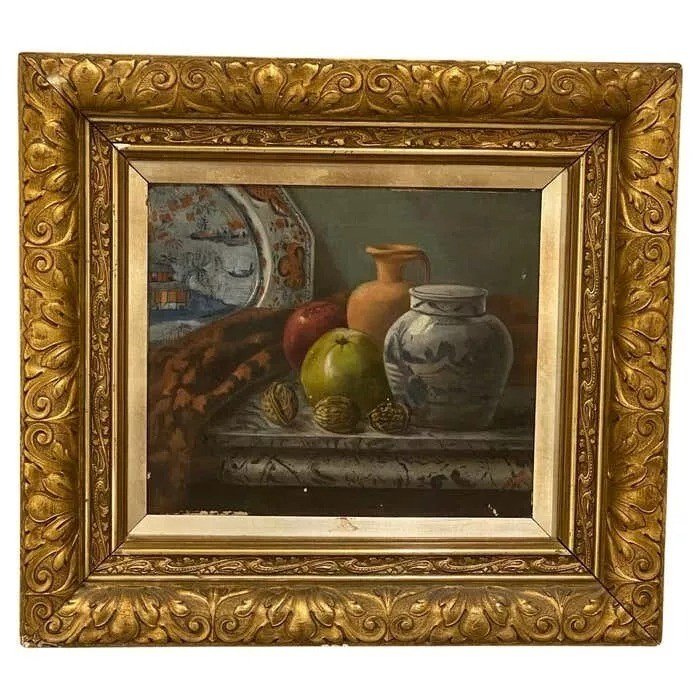 E. Cremer Still Life Painting Of Fruit A Chinese Ginger Jar, Etc Antique C 1881-photo-4