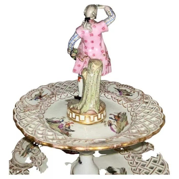 Paire De Présentoirs à Gâteaux / Desserts à Deux Niveaux En Porcelaine Ancienne De Meissen-photo-5