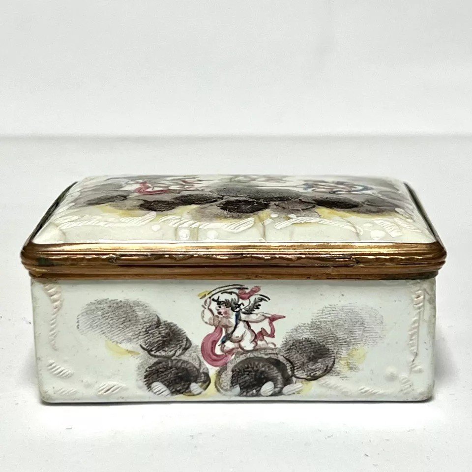 Rare Antique 18th Century Bilston Enamel Patch Box-photo-2