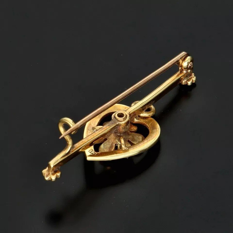  Broche En Or 15ct En Forme De Cœur Et Fleur-photo-2