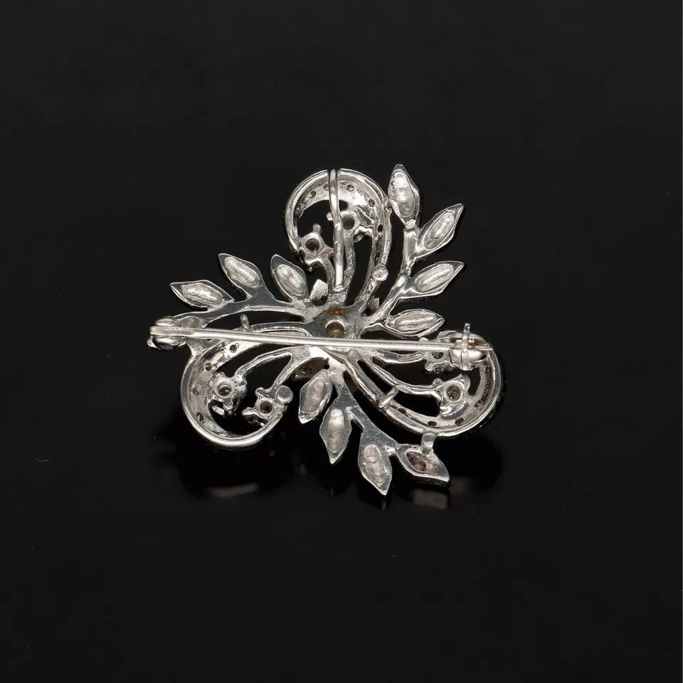Broche Fleur Art Déco En Or Blanc 18ct Avec Diamant De 1,03ct, Vintage-photo-2