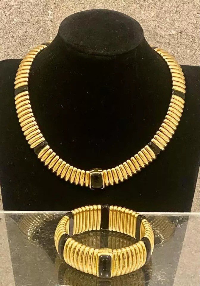 Set Collier Et Bracelet Kria Gioielli En Or Massif 18k Et Onyx-photo-5