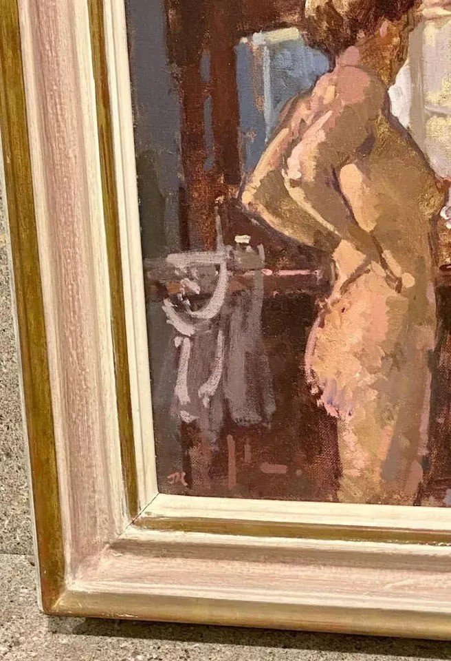 John Martin 1957 Rba.impressionist Nude Oil Painting Signed.bella At The Dresser-photo-4
