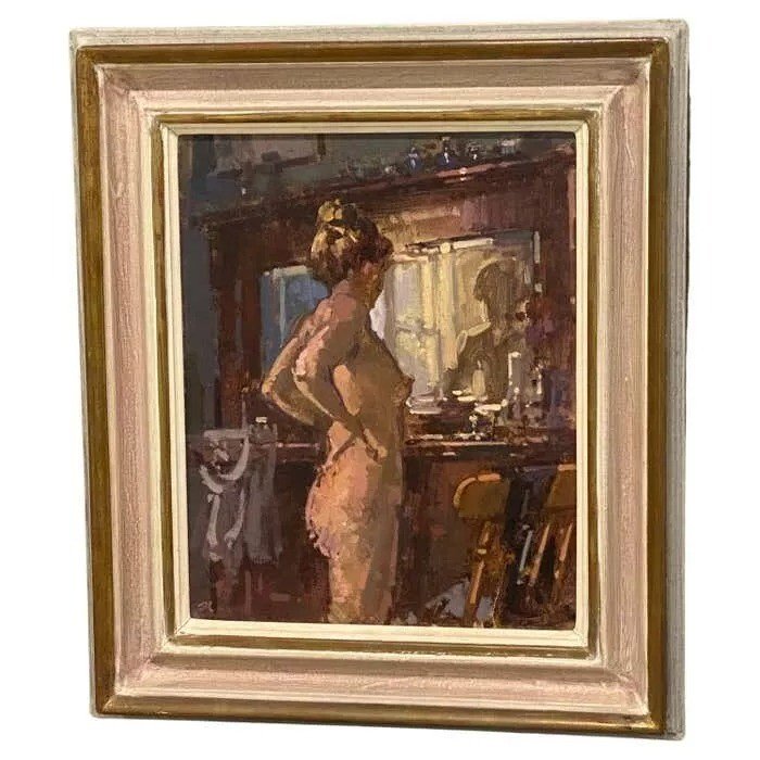 John Martin 1957 Rba.impressionist Nude Oil Painting Signed.bella At The Dresser-photo-1