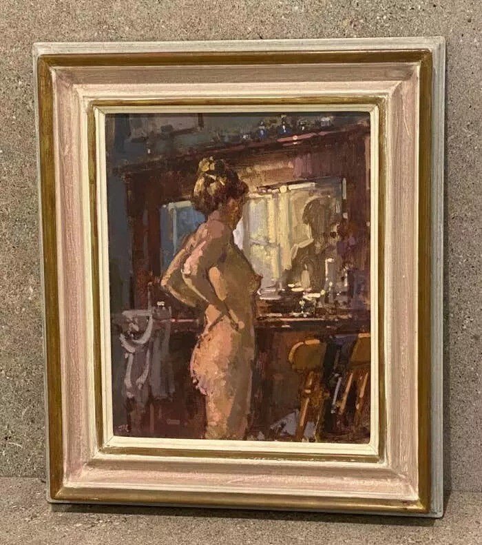 John Martin 1957 Rba.impressionist Nude Oil Painting Signed.bella At The Dresser-photo-2