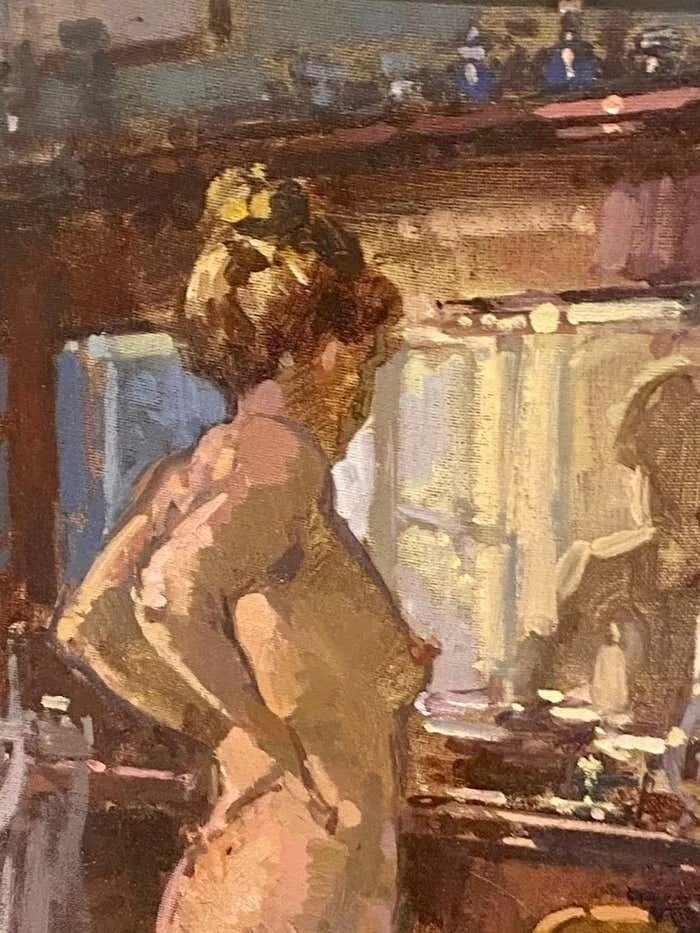 John Martin 1957 Rba.impressionist Nude Oil Painting Signed.bella At The Dresser-photo-4