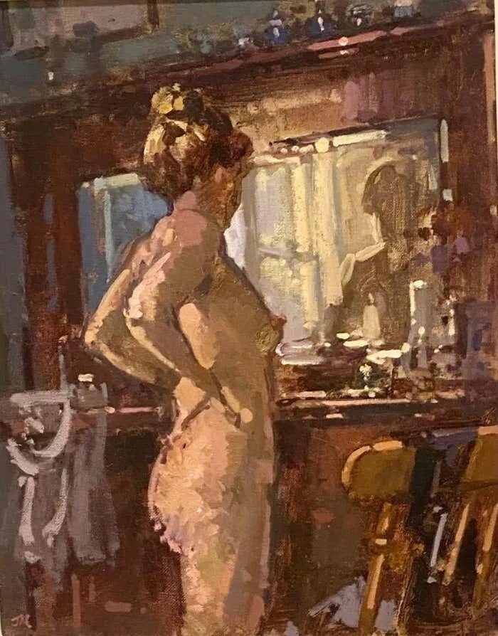 John Martin 1957 Rba.impressionist Nude Oil Painting Signed.bella At The Dresser