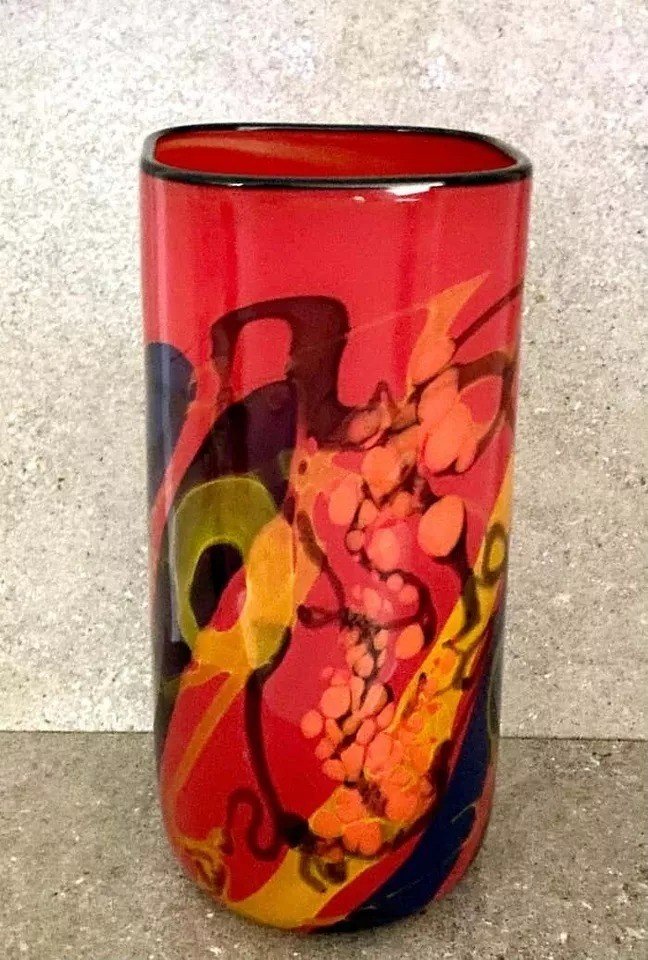 Grand Vase En Verre d'Art Rouge Vintage Par Ioan Nemtoi-photo-1