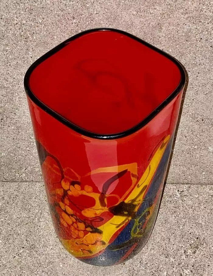 Grand Vase En Verre d'Art Rouge Vintage Par Ioan Nemtoi-photo-5