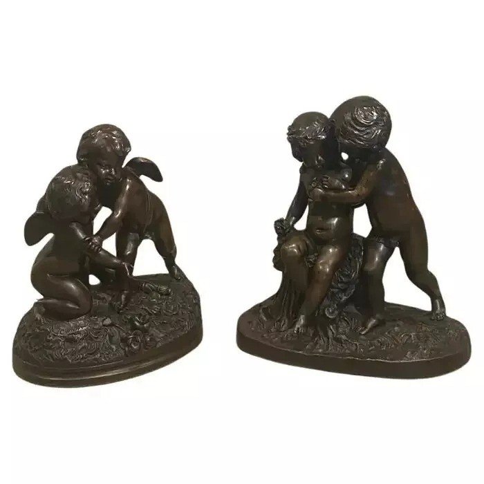 Pair Of Bronze Cherub Groups By Charles Cumberworth (english/ French 1812-1862)-photo-4