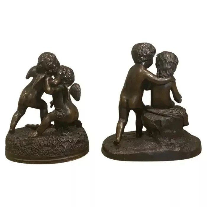 Pair Of Bronze Cherub Groups By Charles Cumberworth (english/ French 1812-1862)-photo-1