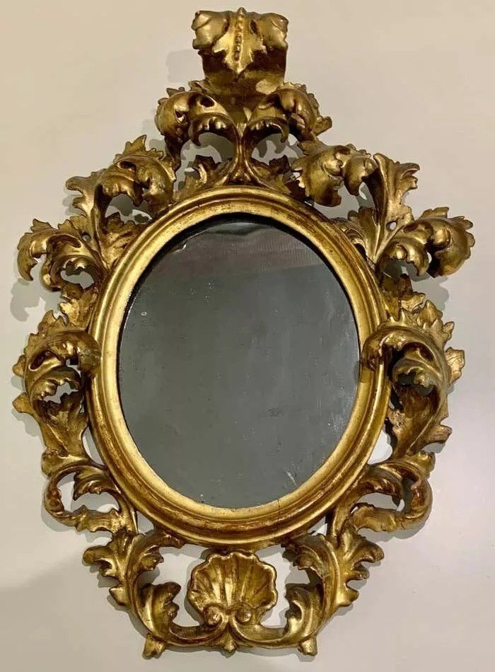 Pair Of Italian Florentine Carved Giltwood Mirrors, C.1870-photo-1