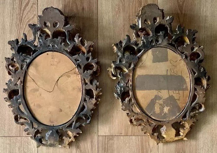 Pair Of Italian Florentine Carved Giltwood Mirrors, C.1870-photo-3