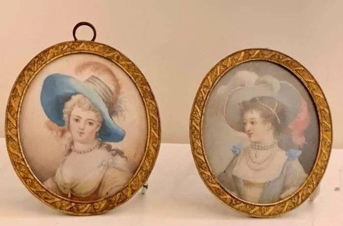 Paire De Miniatures Portraits Peintures, Jeune Dame Signée J.b. Royby-photo-4