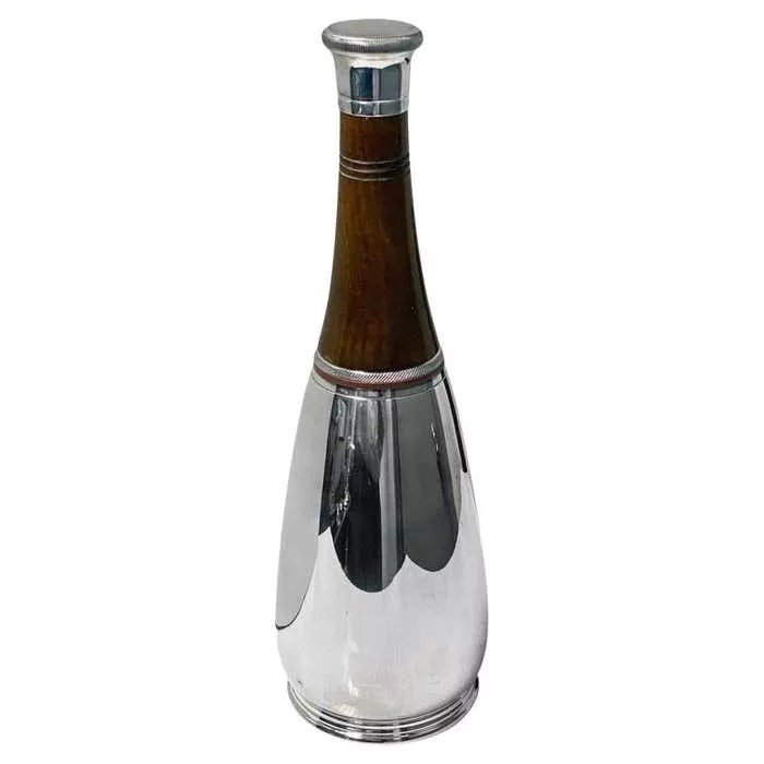 élégant Shaker à Cocktail Art Déco En Forme De Bouteille Par Kingsway, Plaqué Argent