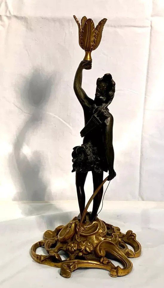 Paire De Chandeliers En Bronze Patiné En Fonte, Figures Russes-photo-5