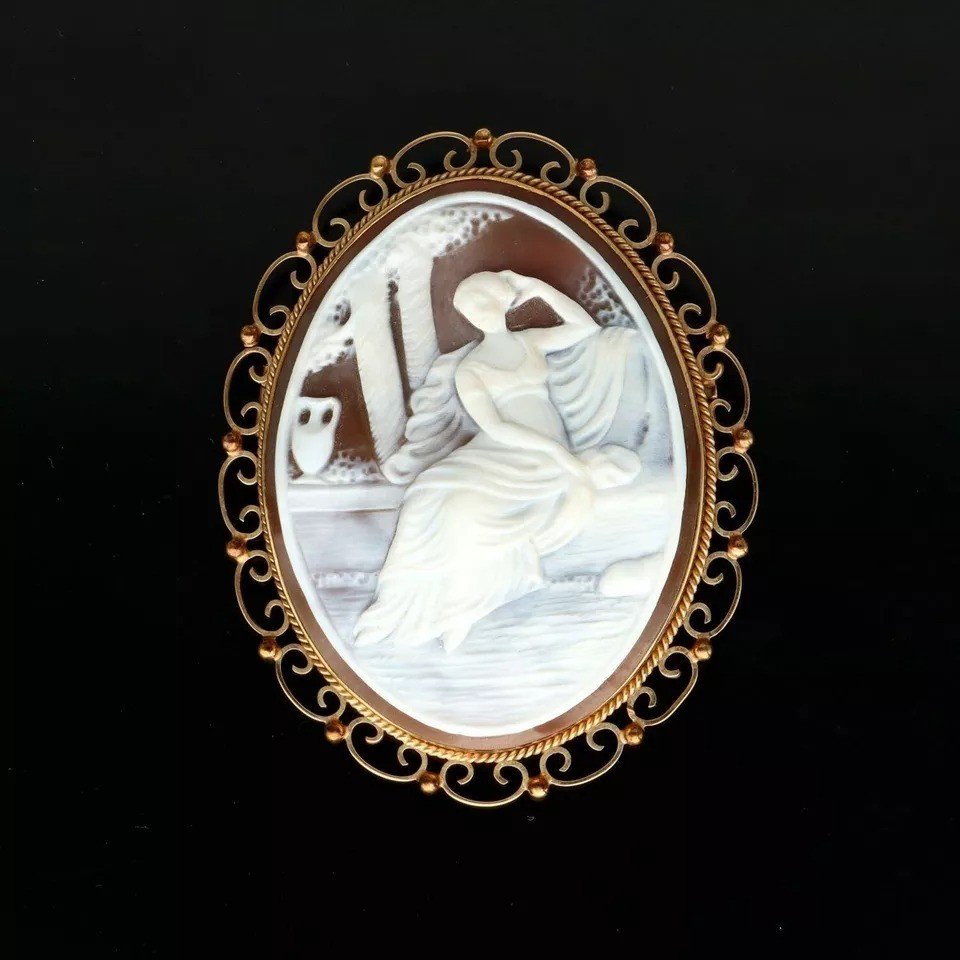 Victorian 9ct Gold Framed Shell Cameo Brooch-photo-1