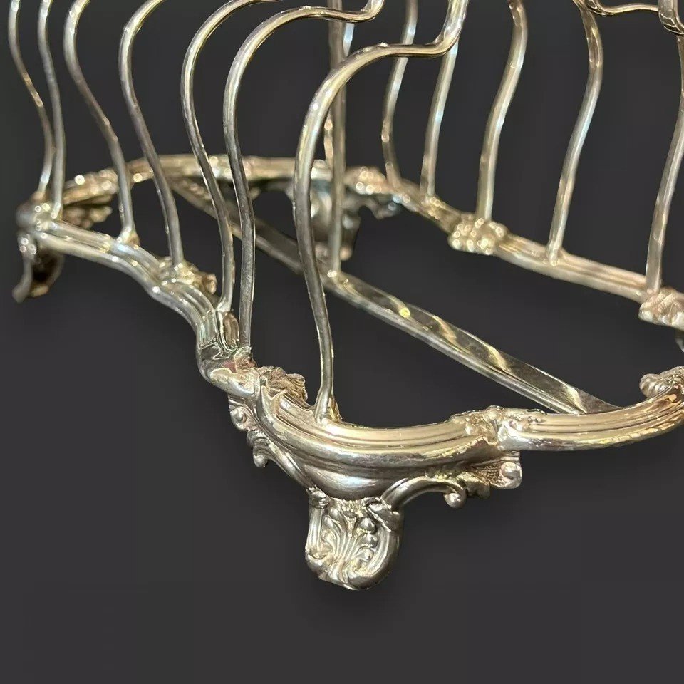 Victorian Hallmarked Sterling Silver 7 Bar Toast Rack On Ball Feet-photo-4