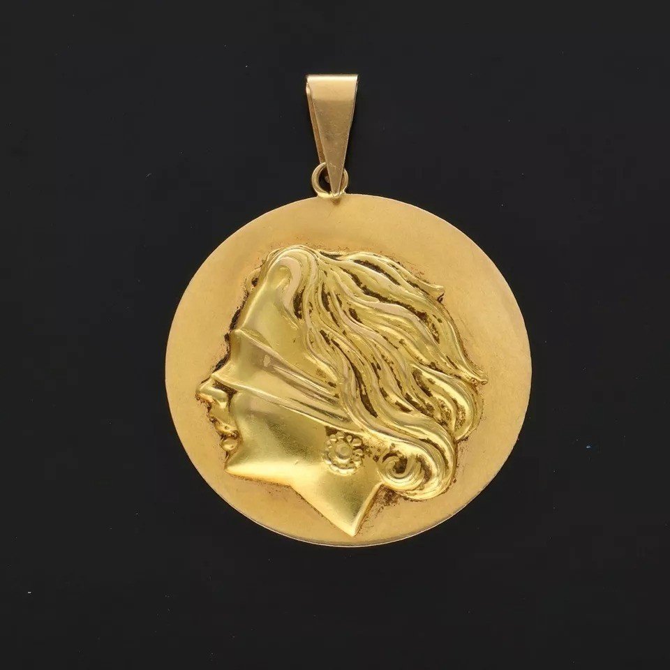 Pendentif Vintage En Or 18ct Représentant La Justice Aveugle