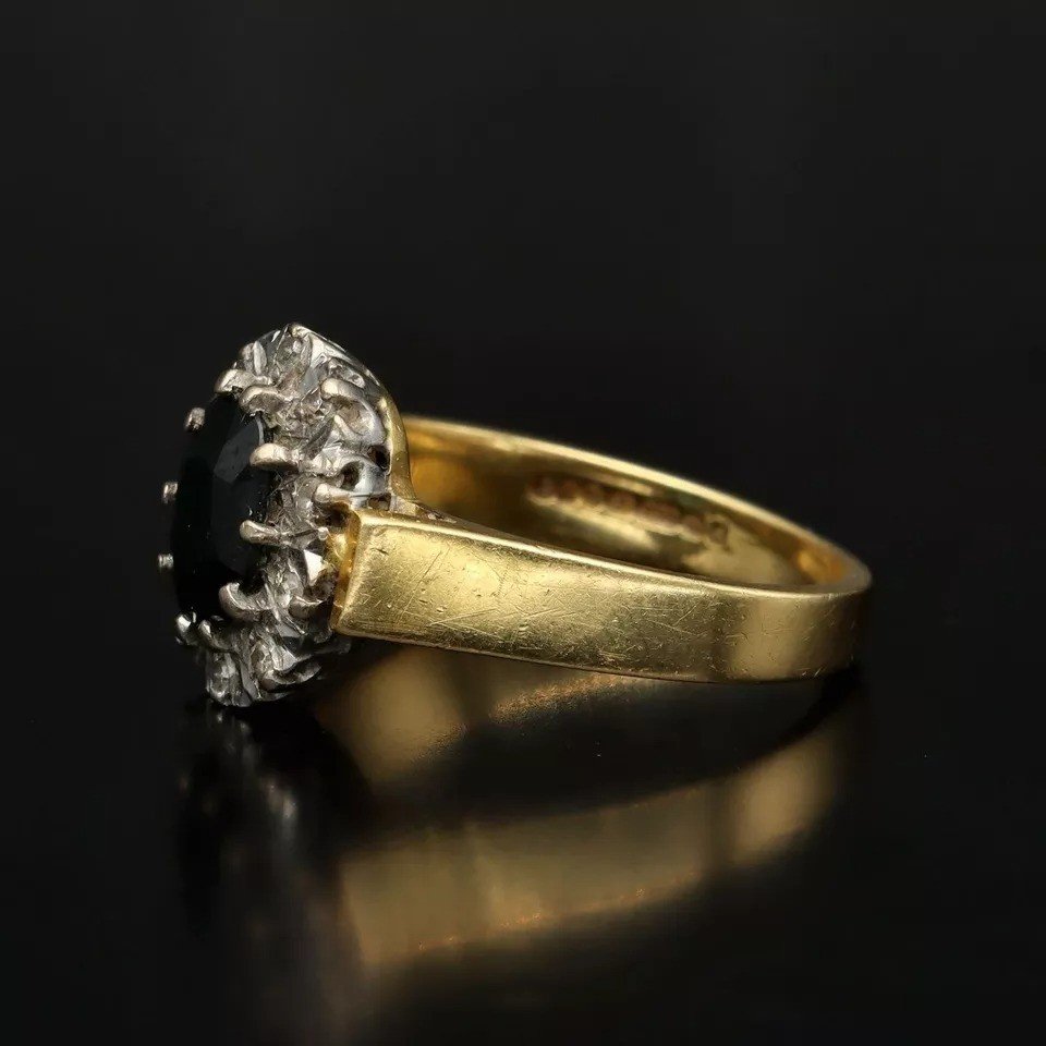 Bague Vintage En Or 18ct Avec Diamants Et Saphir-photo-3