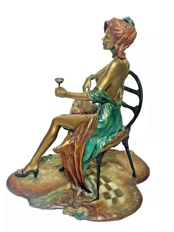 Vintage Fine Quality Large Isaac Maimon Bronze Sculpture "negligee Ltd Ed 40/150-photo-6