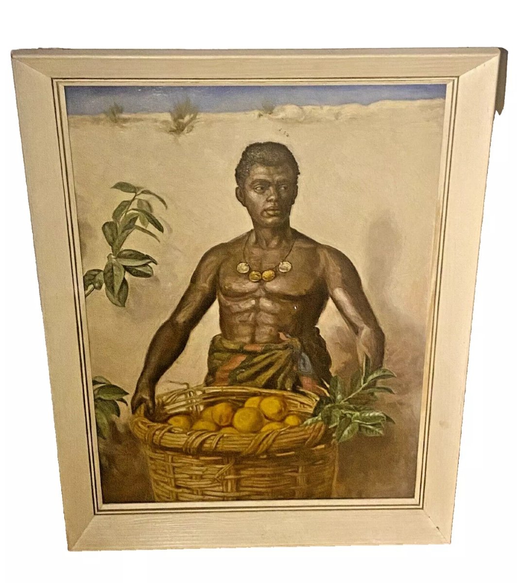  Painting. Handsome Semi Naked Black African Orange Seller-photo-6