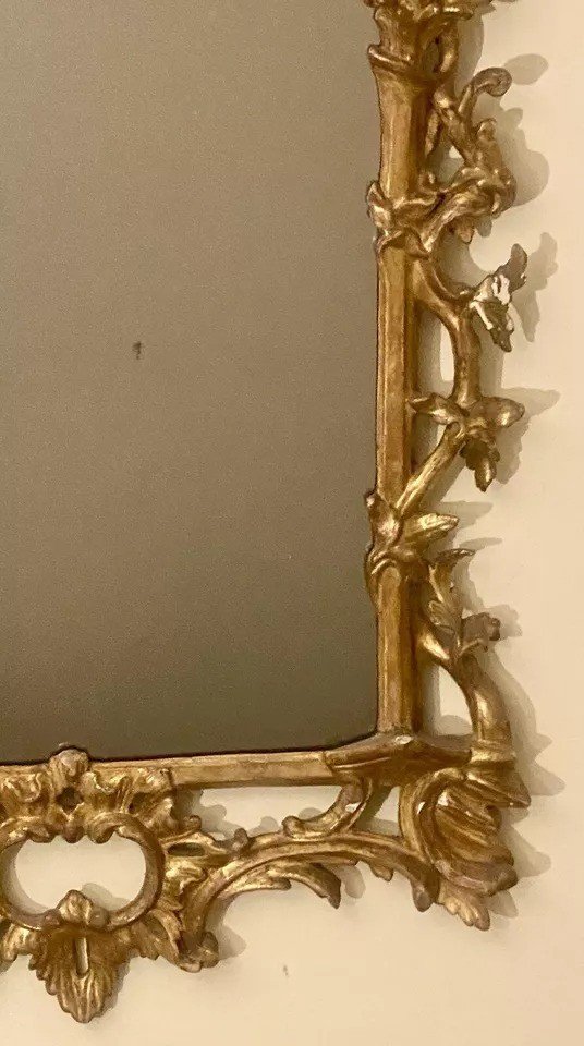 Grand Miroir En Bois Doré George III De Style Rococo, Vers 1760, 105 Cm De Hauteur-photo-1
