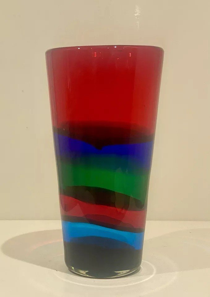 Grand Vase En Verre Artistique 'fasce Orizzontali' Par Fulvio Bianconi Pour Gino Mazzega-photo-4