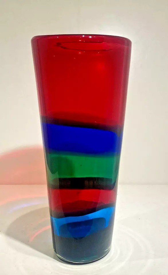Grand Vase En Verre Artistique 'fasce Orizzontali' Par Fulvio Bianconi Pour Gino Mazzega-photo-5