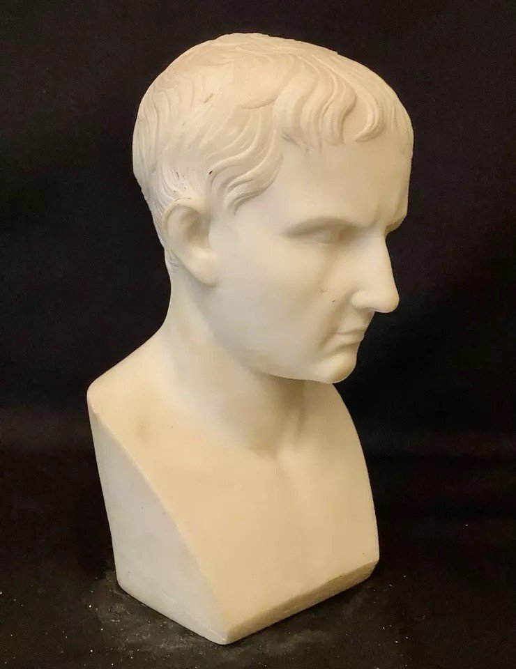 Buste Antique En Marbre De l'Empereur Romain Auguste Avgvstvs Caesar, XIXe Siècle-photo-5