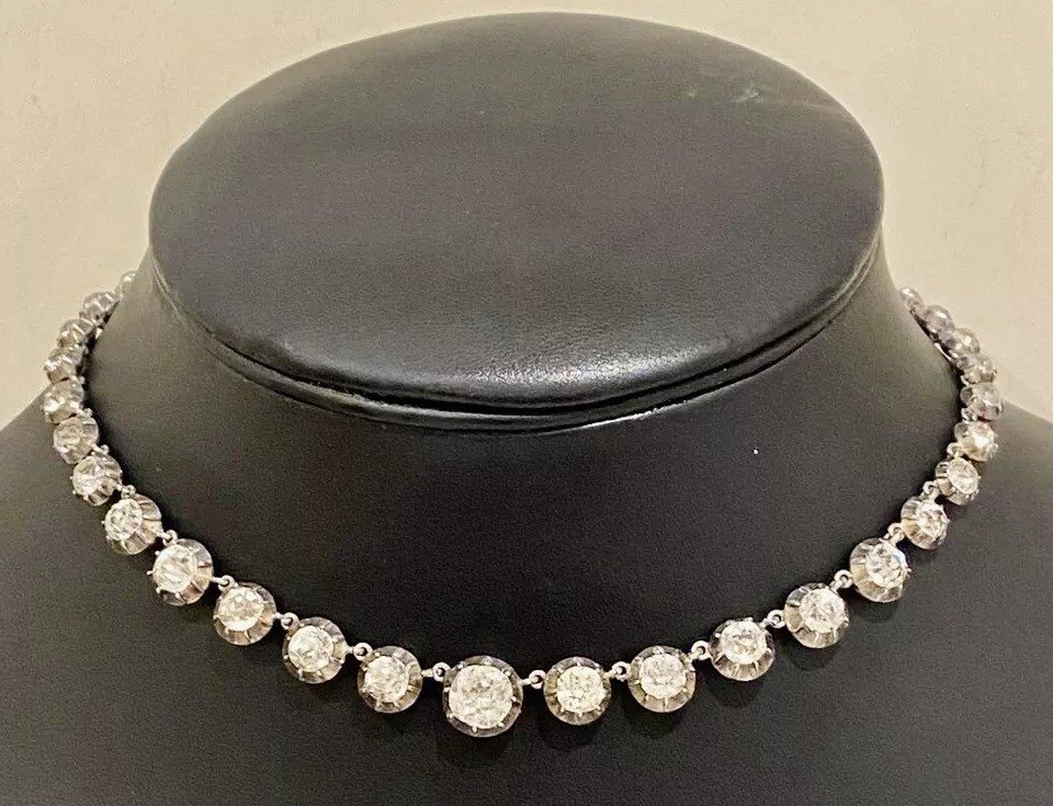 Collier Rivière Antique En Argent Et Pâte, époque Géorgienne, 38 Cm, Un Bel Exemple-photo-4