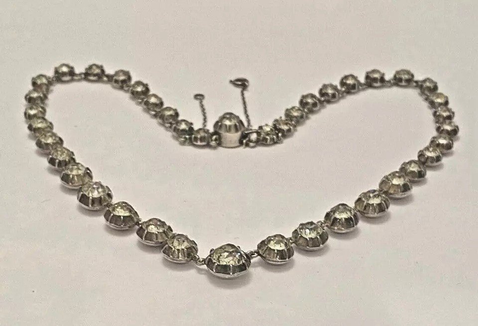 Collier Rivière Antique En Argent Et Pâte, époque Géorgienne, 38 Cm, Un Bel Exemple-photo-6