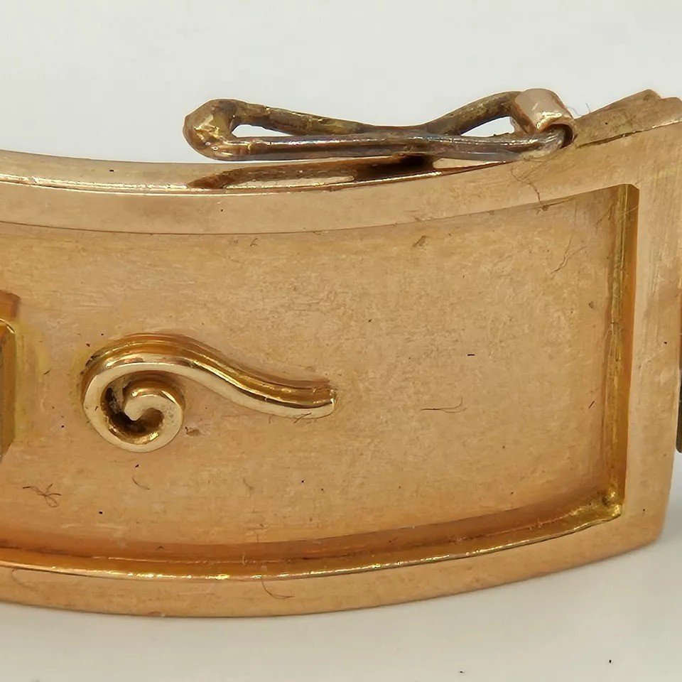 Antique German 14k Gold & 1.20 Carat Diamond Bangle Bracelet-photo-3