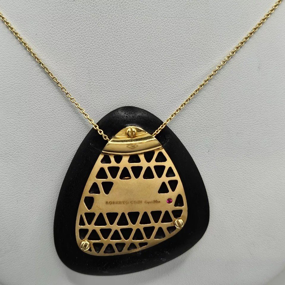 Collier Rare Vintage Roberto Coin En Diamants, ébène Et Or 18 Carats, Collection Capri Plus-photo-3