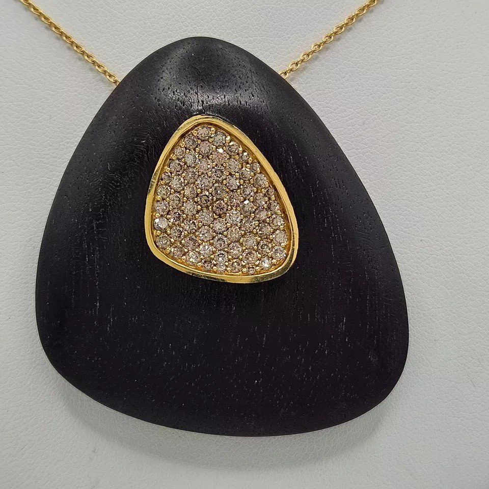 Collier Rare Vintage Roberto Coin En Diamants, ébène Et Or 18 Carats, Collection Capri Plus-photo-7