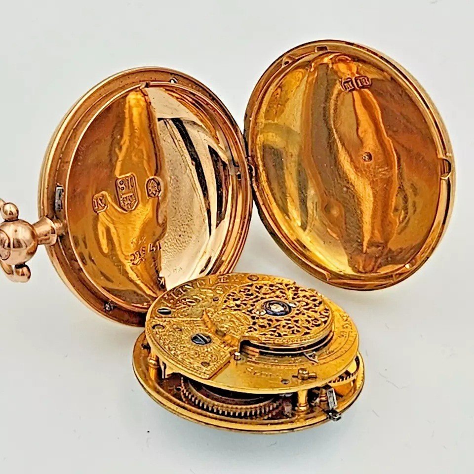 Montre De Poche Full Hunter à Fusée Verge En Or 18k Par J. Lyndsey, Antique Vers 1840-photo-6