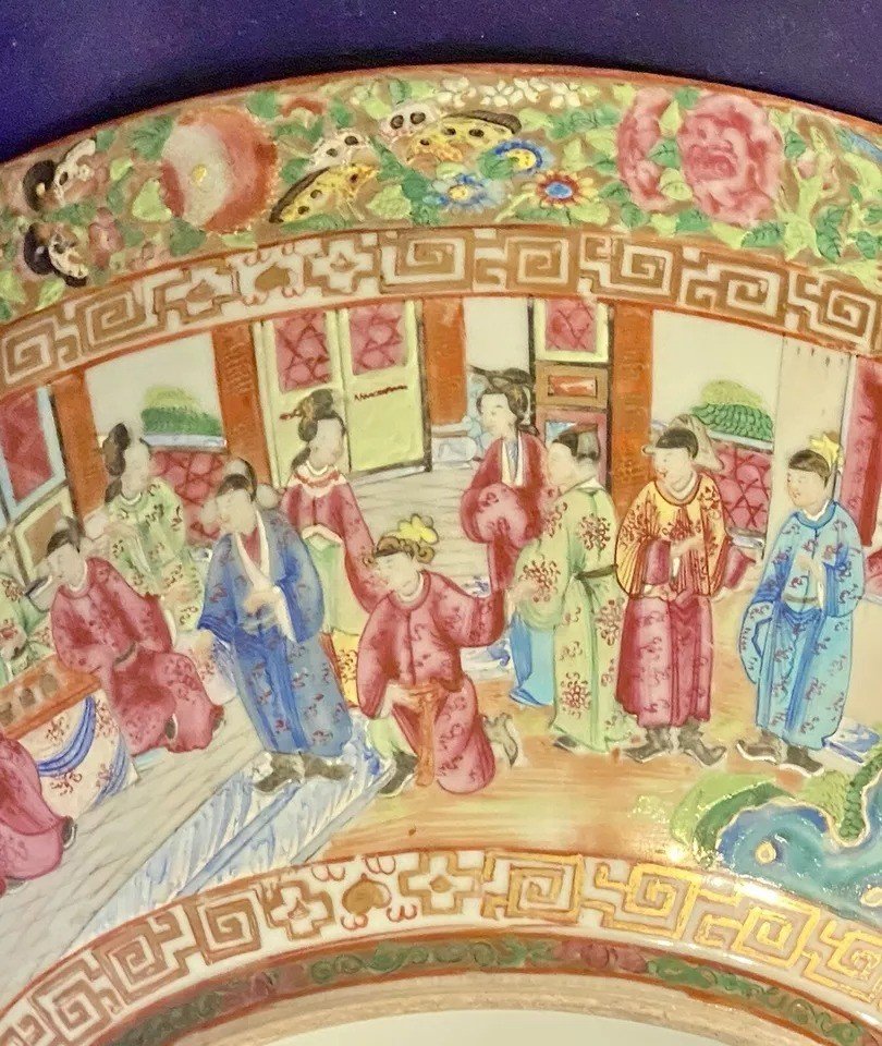 Ancien Bol à Punch En Porcelaine Rose Medallion Cantonais d'Exportation Qing, 15,5" Diamètre-photo-5