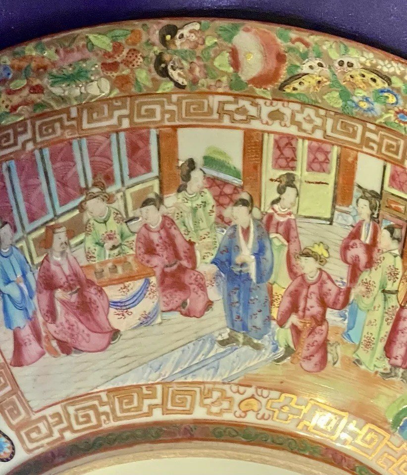 Ancien Bol à Punch En Porcelaine Rose Medallion Cantonais d'Exportation Qing, 15,5" Diamètre-photo-6