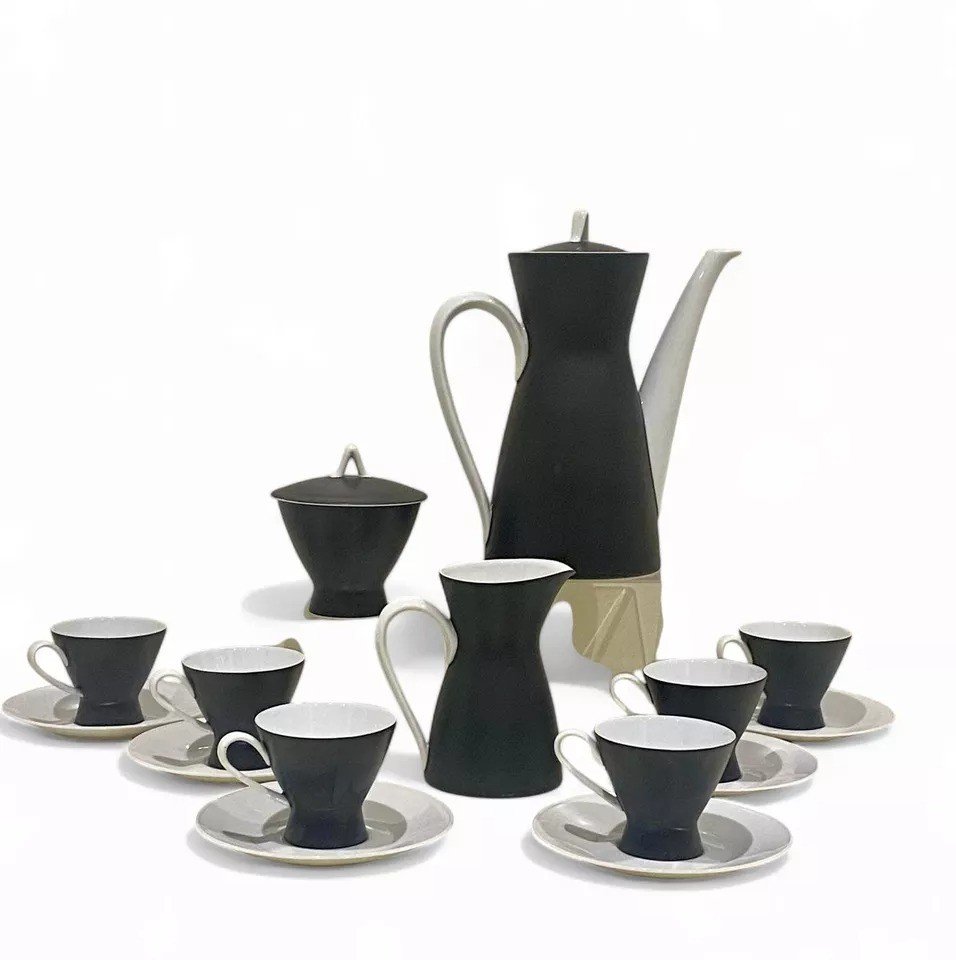 Service à Café Mid-century Rosenthal Raymond Loewy Noir ébène Form 2000 Pour 12, 1950-photo-2