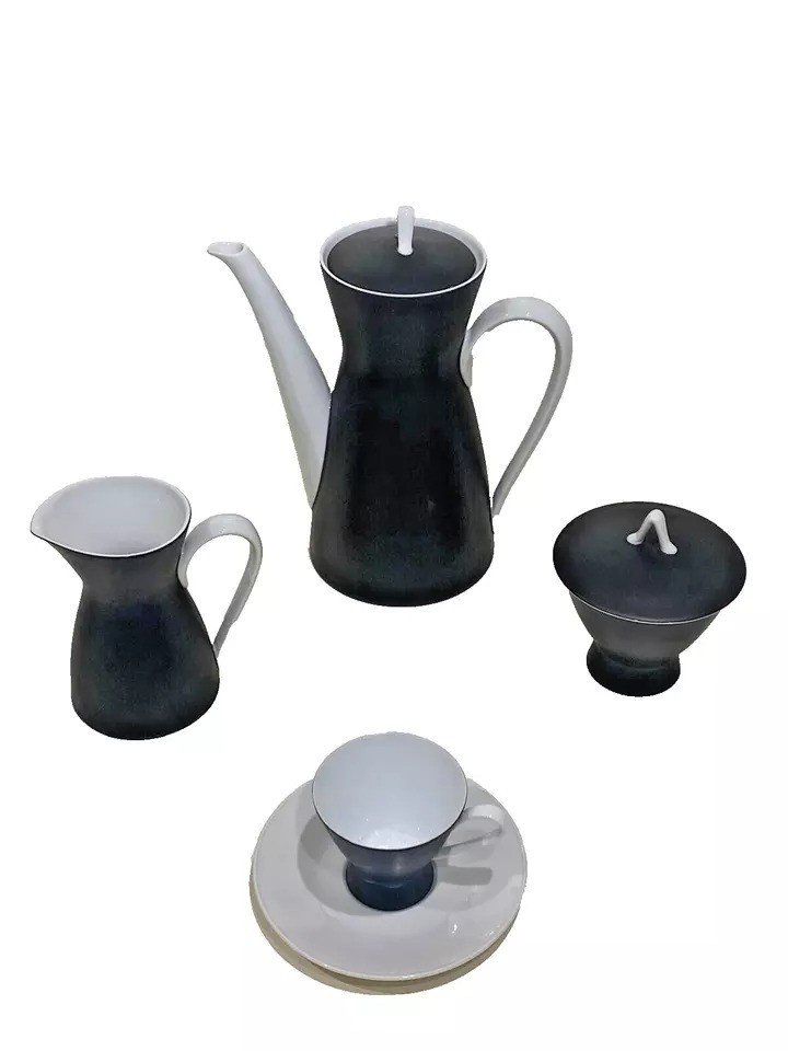 Service à Café Mid-century Rosenthal Raymond Loewy Noir ébène Form 2000 Pour 12, 1950-photo-4
