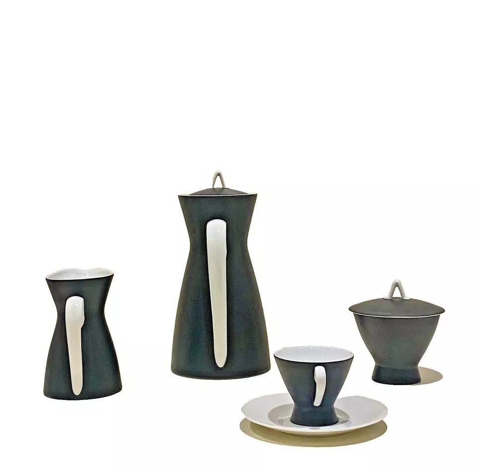 Service à Café Mid-century Rosenthal Raymond Loewy Noir ébène Form 2000 Pour 12, 1950-photo-5