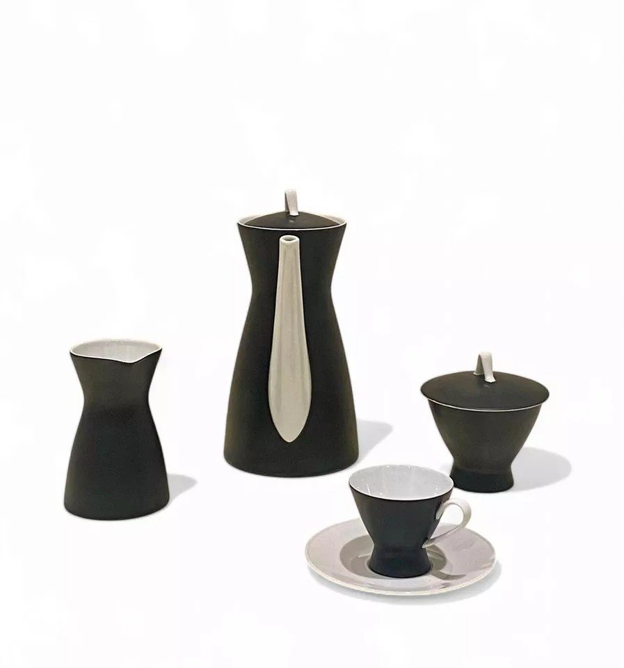 Service à Café Mid-century Rosenthal Raymond Loewy Noir ébène Form 2000 Pour 12, 1950-photo-7
