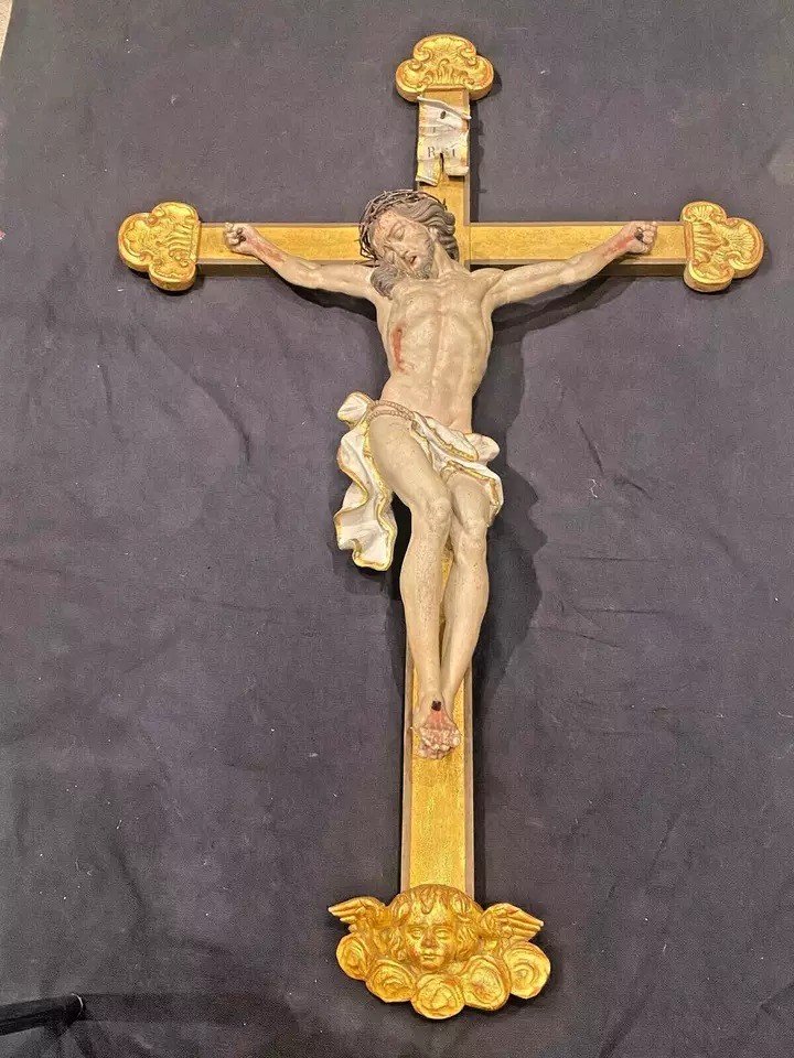 Grande Sculpture Antique Corpus Christi En Bois, Statue De Jésus-christ, XIXe Siècle, 131 Cm-photo-2