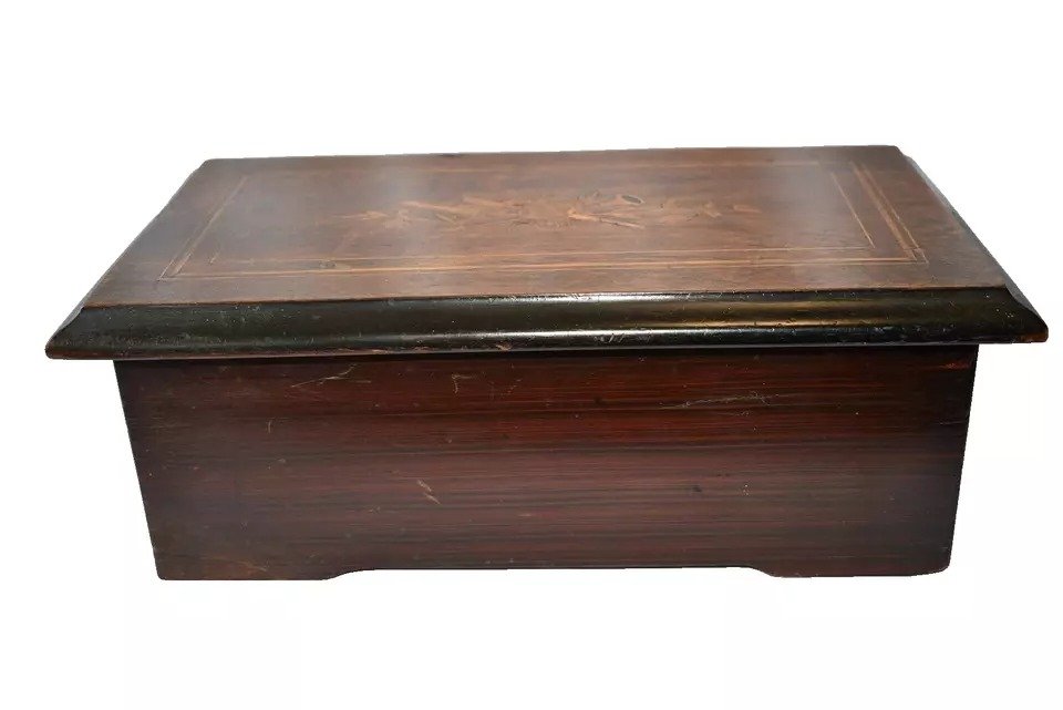 Antique 19th Century Swiss Hand Crank Cylinder Wooden Inlaid Music Box-photo-2