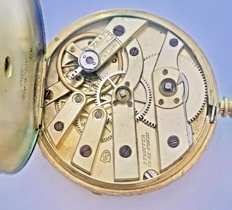A Stauffer Cx. De Fond Antique 18ct Gold Pocket Watch, Key Wind-photo-4