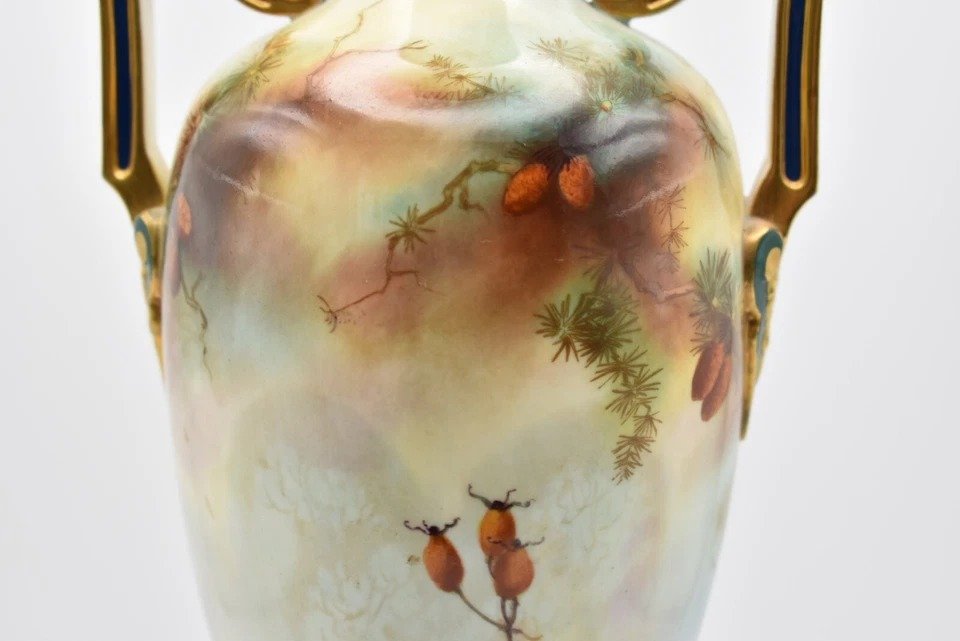 Vase Cabinet Royal Worcester 1907 Paon, Peint Par C.v. White Et A.c. (arthur) Lewis-photo-3